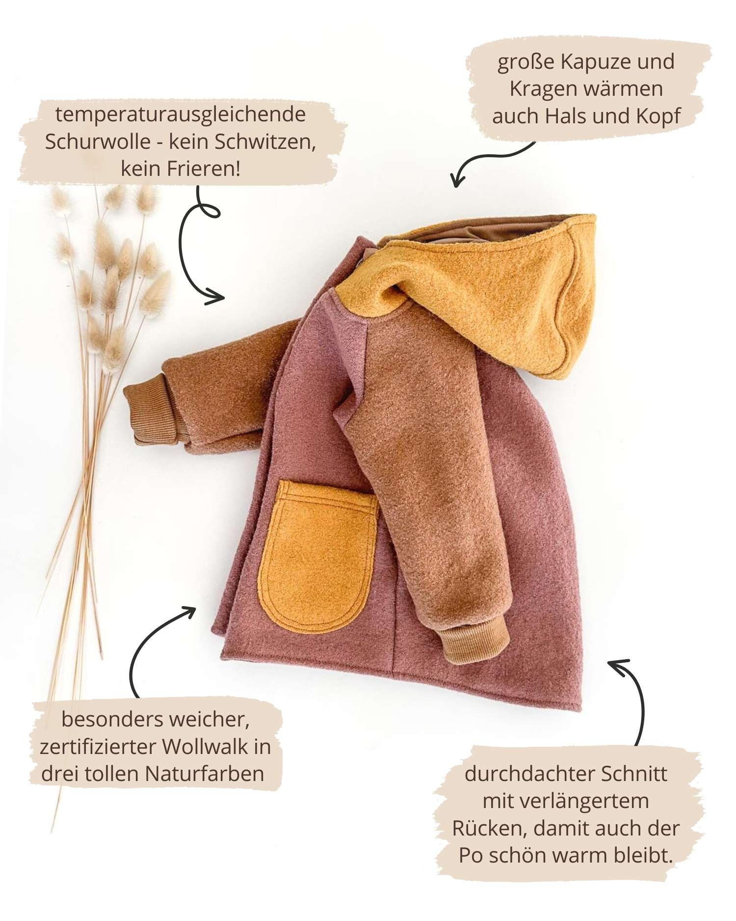 Colorblock Kinder Jacke aus Wollwalk rosa mädchen